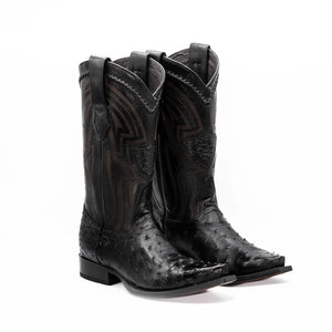 Wild West Boots - Men's NARROW SQUARE TOE OSTRICH BLACK - 294LI0305