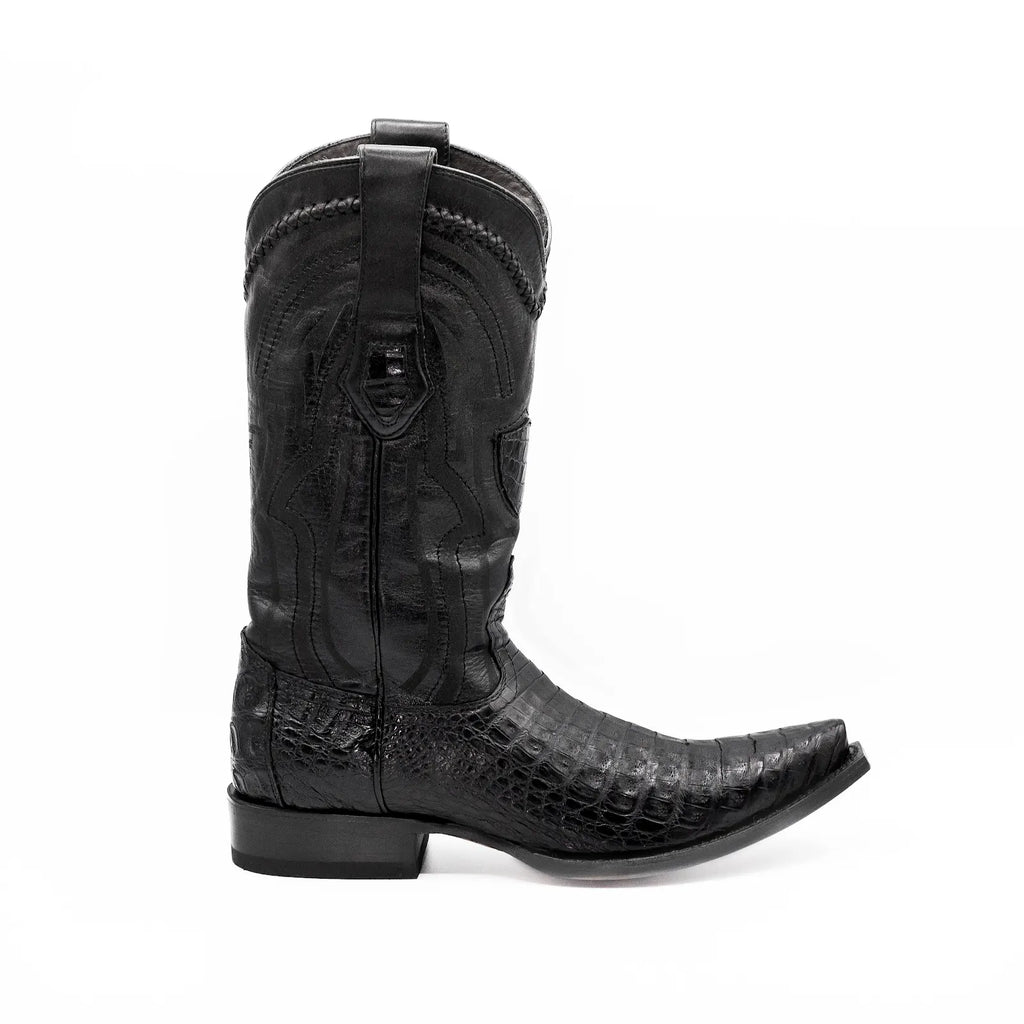Wild West Boots - MEN SNIP TOE CAIMAN BELLY BLACK LEATHER BOOT - 294L8205