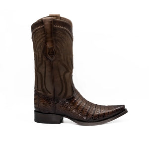 Wild West Boots - NARROW SQUARE TOE CAIMAN BELLY FADED BROWN - 294L8216