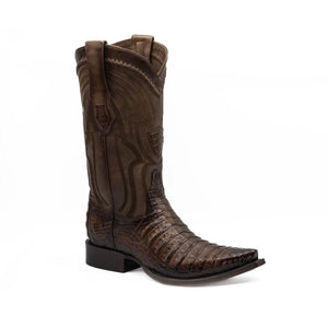 Wild West Boots - NARROW SQUARE TOE CAIMAN BELLY FADED BROWN - 294L8216