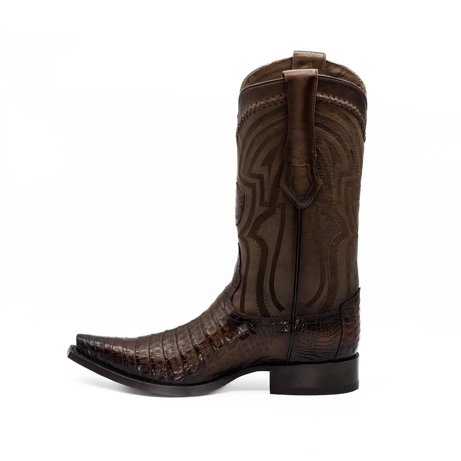 Wild West Boots - NARROW SQUARE TOE CAIMAN BELLY FADED BROWN - 294L8216