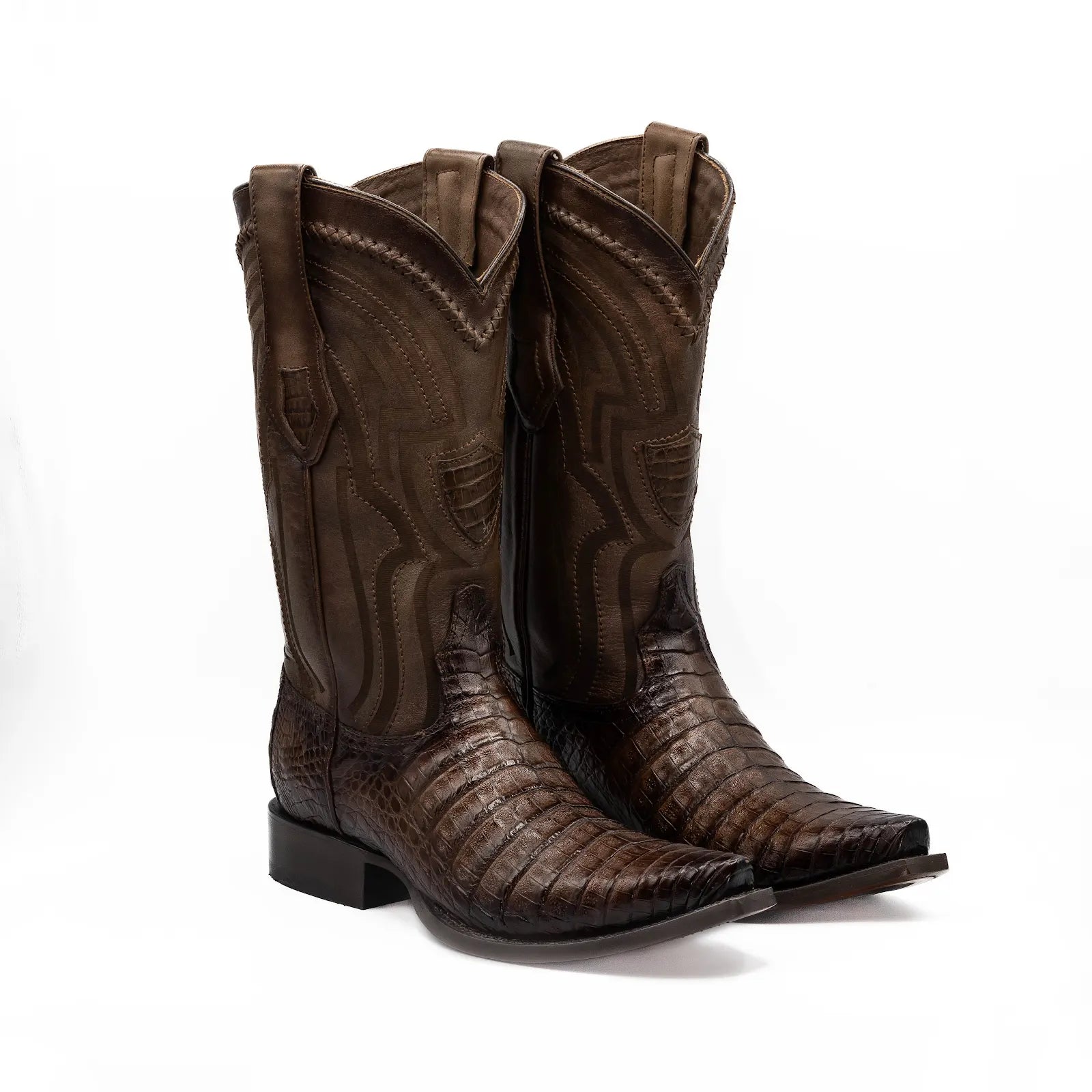 Wild West Boots - NARROW SQUARE TOE CAIMAN BELLY FADED BROWN - 294L8216