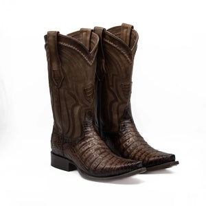 Wild West Boots - NARROW SQUARE TOE CAIMAN BELLY FADED BROWN - 294L8216