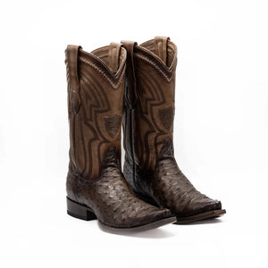 Wild West Boots - Men's Faded Brown Genuine Ostrich Snip Toe Boot - 294L0316