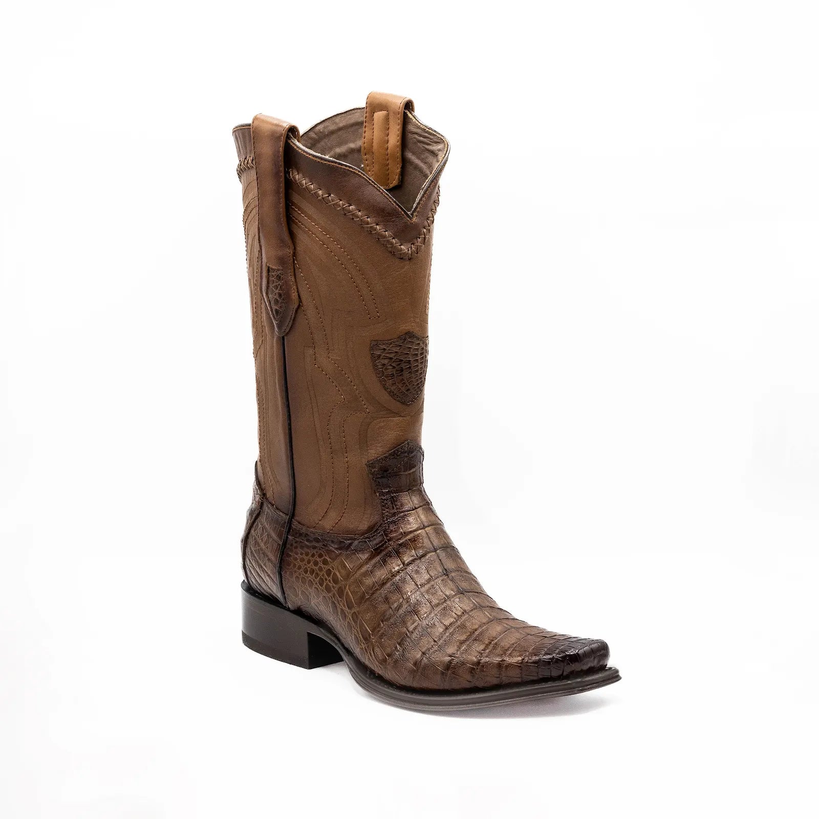 Wild West Boots - Men's NARROW SQUARE TOE CAIMAN BELLY FADED BROWN - 277LI8216