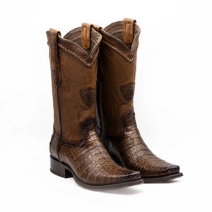 Wild West Boots - Men's NARROW SQUARE TOE CAIMAN BELLY FADED BROWN - 277LI8216