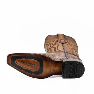 Wild West Boots - Men's NARROW SQUARE TOE CAIMAN BELLY FADED BROWN - 277LI8216