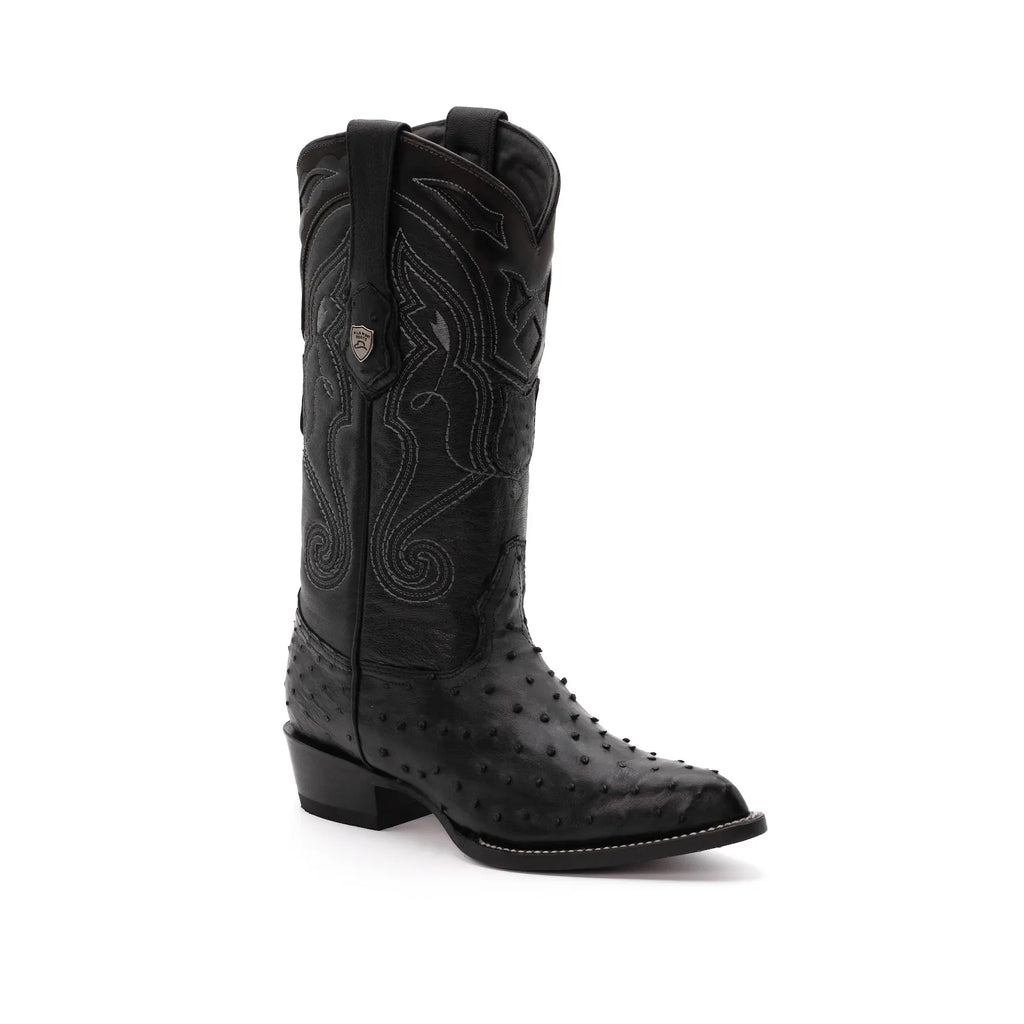 Wild West Boots – Men's 2990305 | J-Toe | Full Quill Ostrich Leather | Black | Cowboy Boot