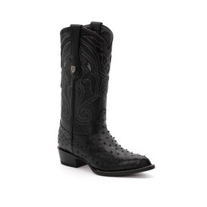 Wild West Boots – Men's 2990305 | J-Toe | Full Quill Ostrich Leather | Black | Cowboy Boot
