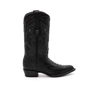 Wild West Boots – Men's 2990305 | J-Toe | Full Quill Ostrich Leather | Black | Cowboy Boot
