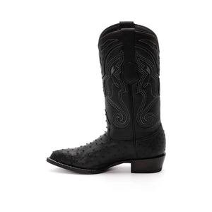 Wild West Boots – Men's 2990305 | J-Toe | Full Quill Ostrich Leather | Black | Cowboy Boot