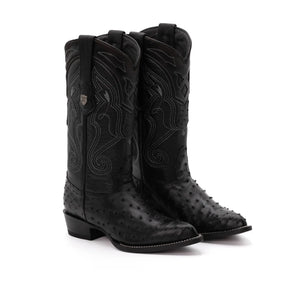 Wild West Boots – Men's 2990305 | J-Toe | Full Quill Ostrich Leather | Black | Cowboy Boot