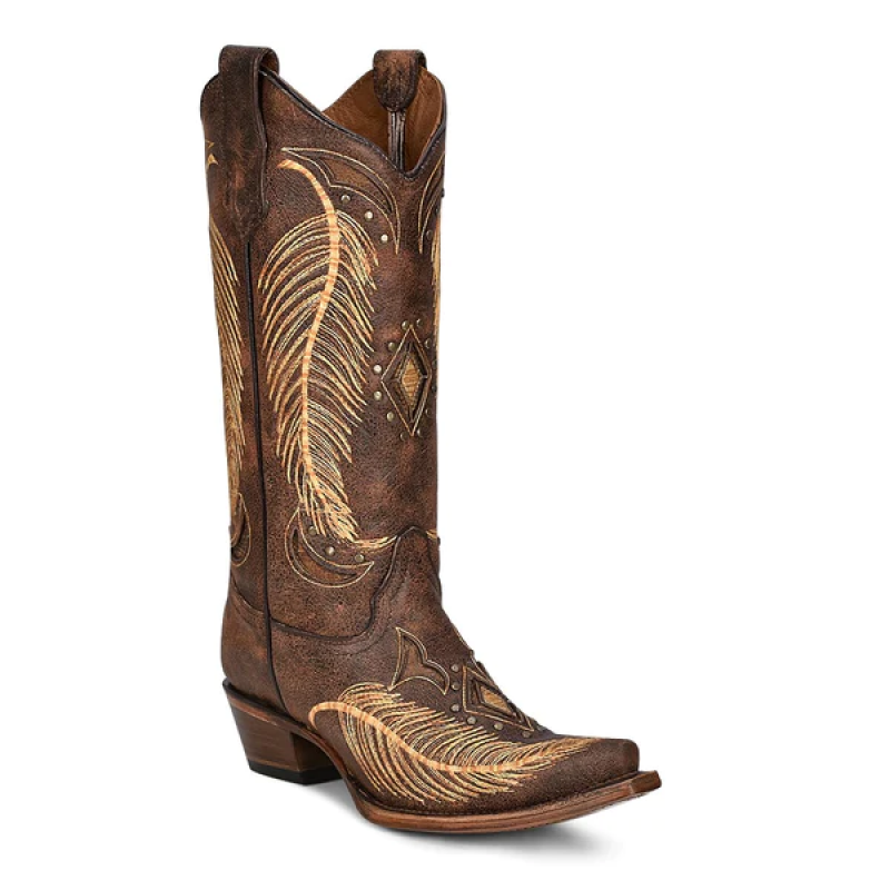 Circle G By Corral® Ladies Inlay & Feather Embroidered Brown Boots L5852