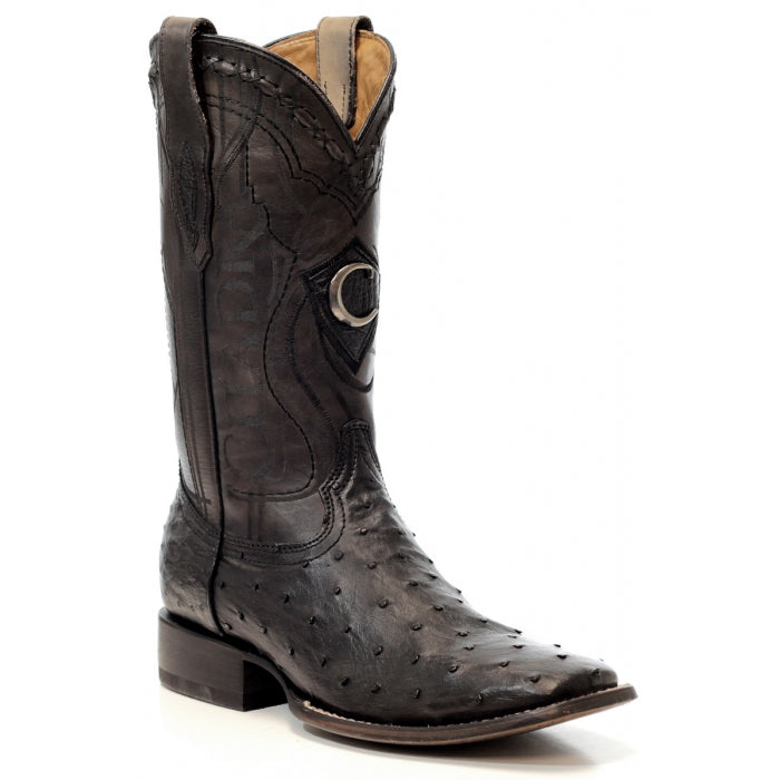 CUADRA MEN'S OSTRICH WIDE SQUARE TOE RODEO COWBOY BOOTS - 3Z1OA1 Black