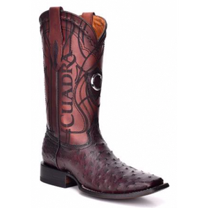 CUADRA MEN'S OSTRICH WIDE SQUARE TOE RODEO COWBOY BOOTS - 3Z1OA1 - Black Cherry