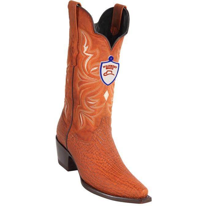 Wild West Boots Womens Genuine Shark Skin Snip Toe Western Boot Color-Cognac