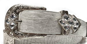 RRango Unisex Silver Tone 4 White Stones Design Caiman Hornback Custom Belt