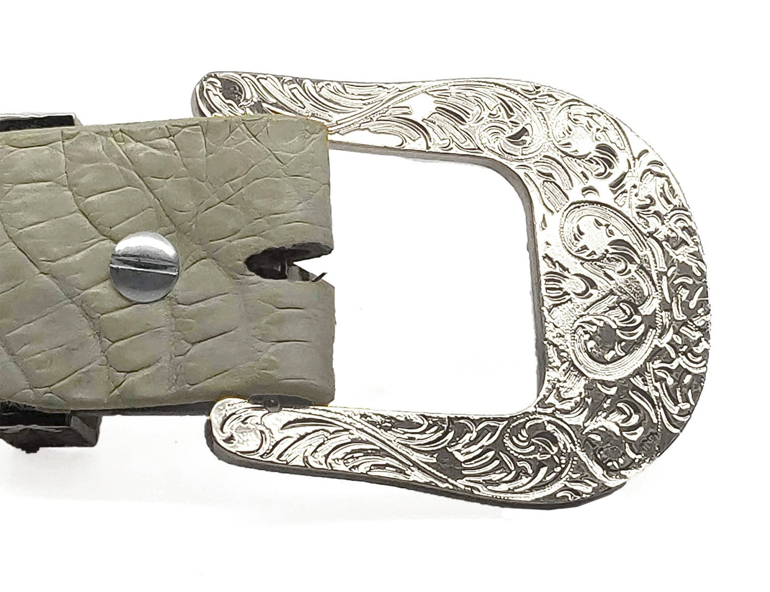 RRango Unisex Silver Tone 4 White Stones Design Caiman Hornback Custom Belt