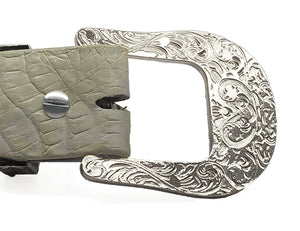 RRango Unisex Silver Tone 4 White Stones Design Ostrich Custom Belt