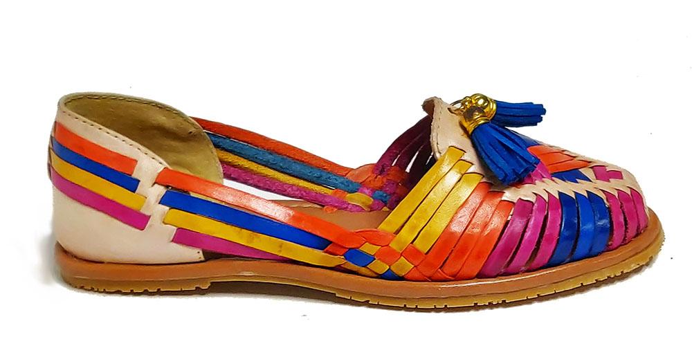 Womens Leather Sandals Huarache with Bell Design Color Tan Multi Color