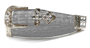 RRango Unisex Silver Tone 4 White Stones Design Caiman Hornback Custom Belt