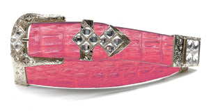 RRango Unisex Silver Tone 4 White Stones Design Caiman Hornback Custom Belt