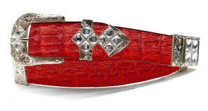 RRango Unisex Silver Tone 4 White Stones Design Caiman Hornback Custom Belt