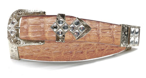 RRango Unisex Silver Tone 4 White Stones Design Caiman Hornback Custom Belt