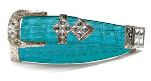 RRango Unisex Silver Tone 4 White Stones Design Caiman Hornback Custom Belt