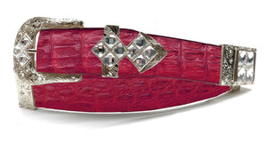 RRango Unisex Silver Tone 4 White Stones Design Caiman Hornback Custom Belt