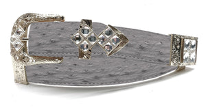 RRango Unisex Silver Tone 4 White Stones Design Ostrich Custom Belt