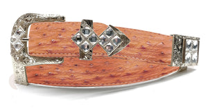 RRango Unisex Silver Tone 4 White Stones Design Ostrich Custom Belt