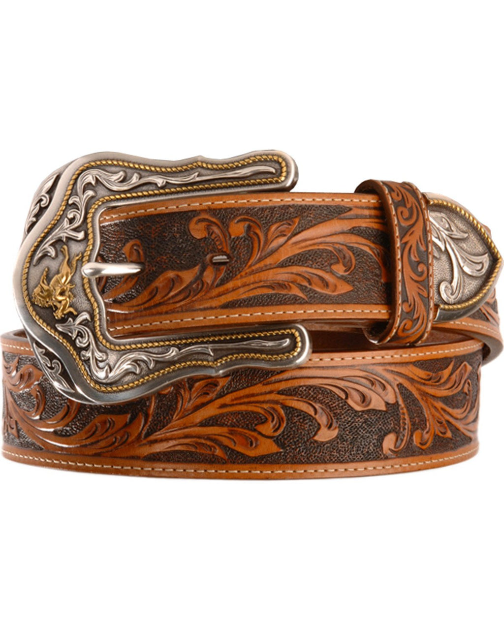 Unisex Tony Lama Western Rider Tooled Leather Belt