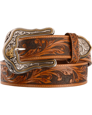 Unisex Tony Lama Western Rider Tooled Leather Belt