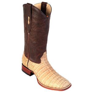 Los Altos Men's Wide Square Toe Caiman Belly Boots Honey Greasy Finish